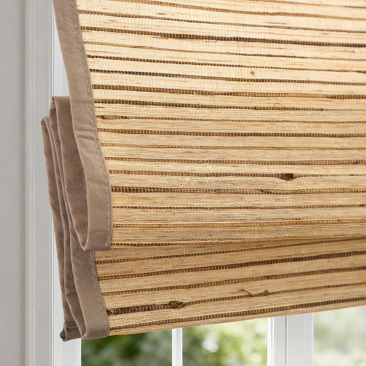 LANTIME No-Drill Natural Ramie Roman Shade cordless bamboo blinds custom size easy install