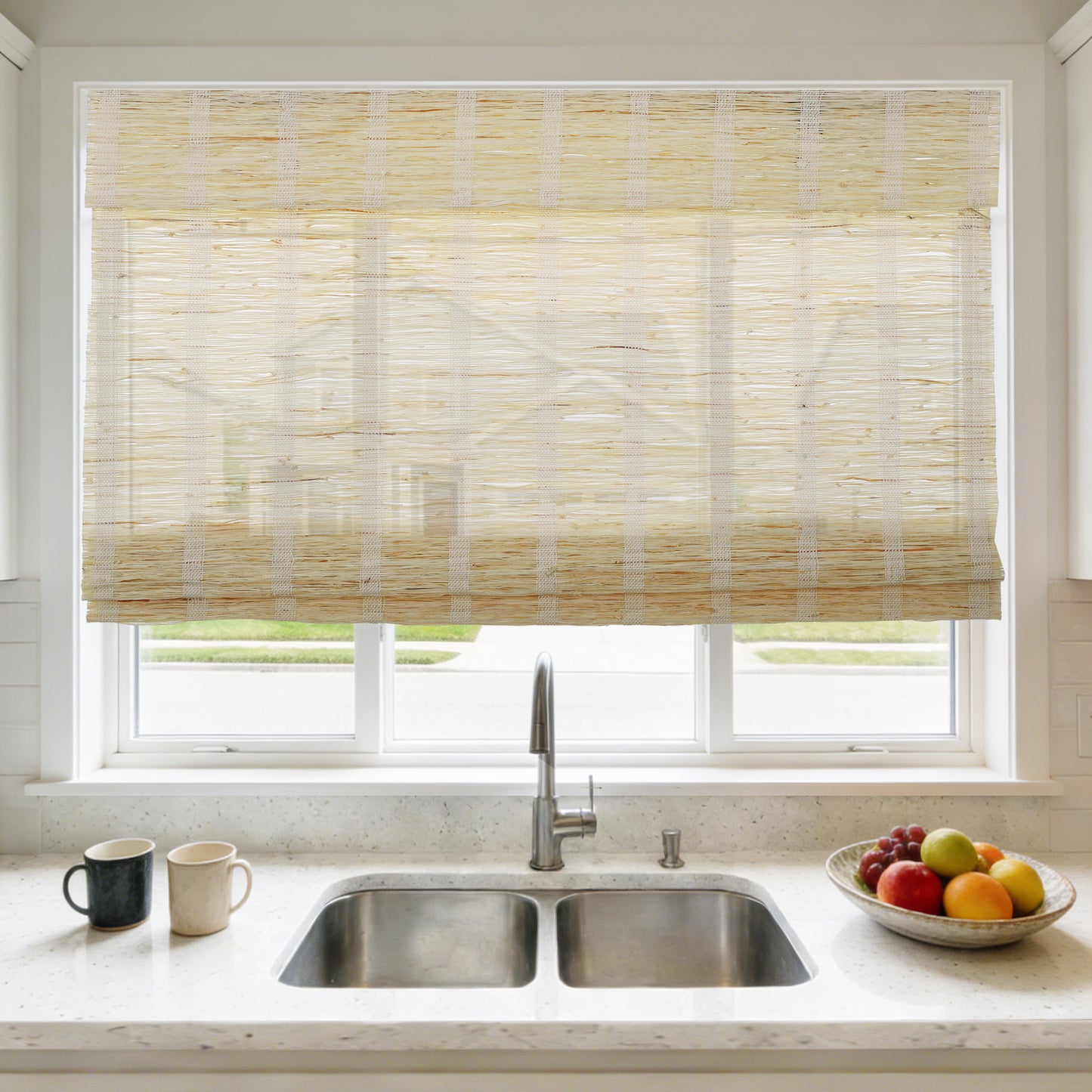 LANTIME No Tools No Drill Cordless Nature Window Shades Blinds, 100% Linen Roman Shades
