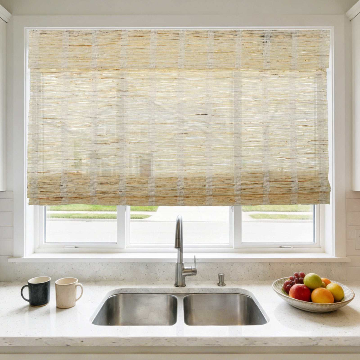 No-Drill 100% Linen Roman Shade cordless top down bottom up window blind installed without drilling