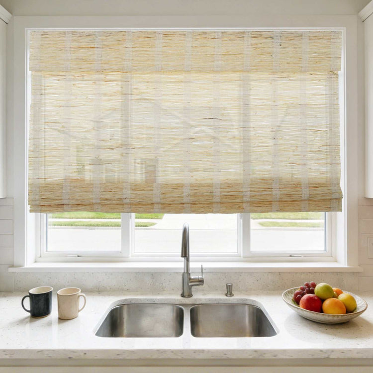 No-Drill 100% Linen Roman Shade cordless top down bottom up window blind installed without drilling