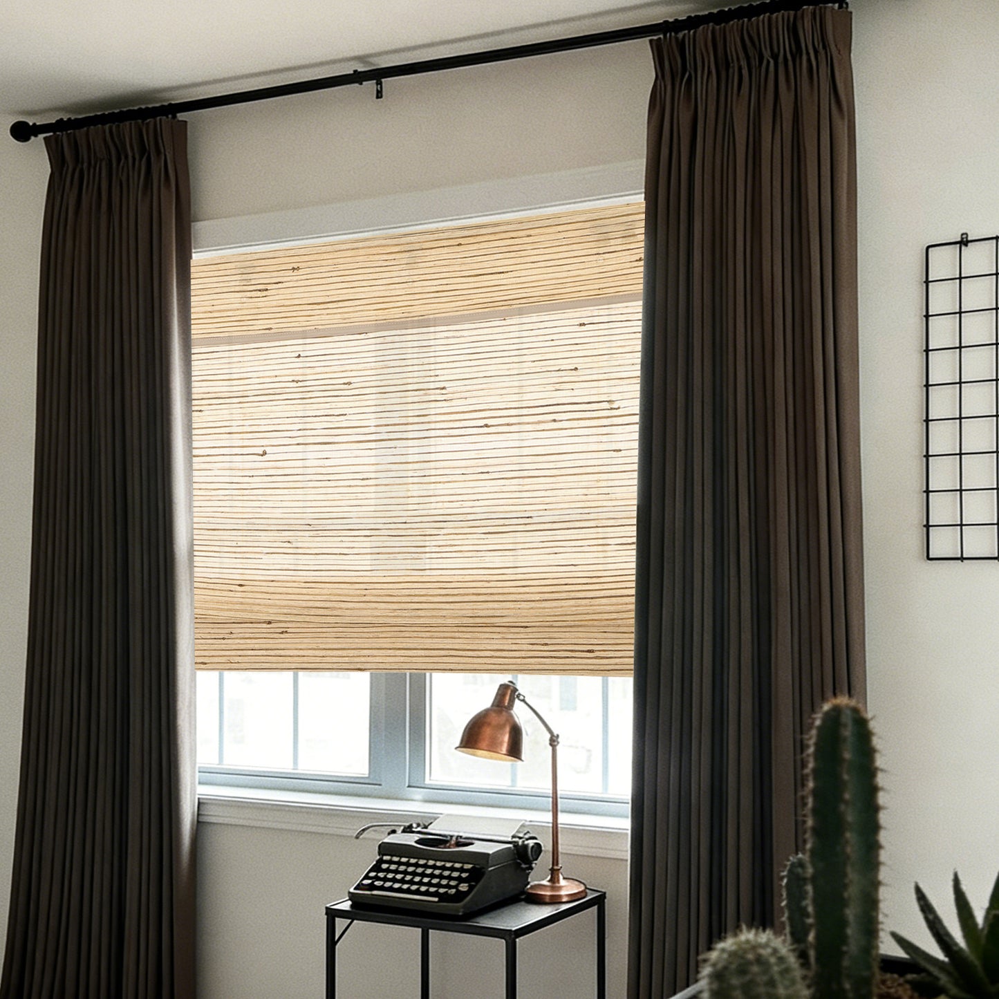 LANTIME No Drill No Tools Cordless Nature Window Blinds Shades, Natural Ramie Roman Shades