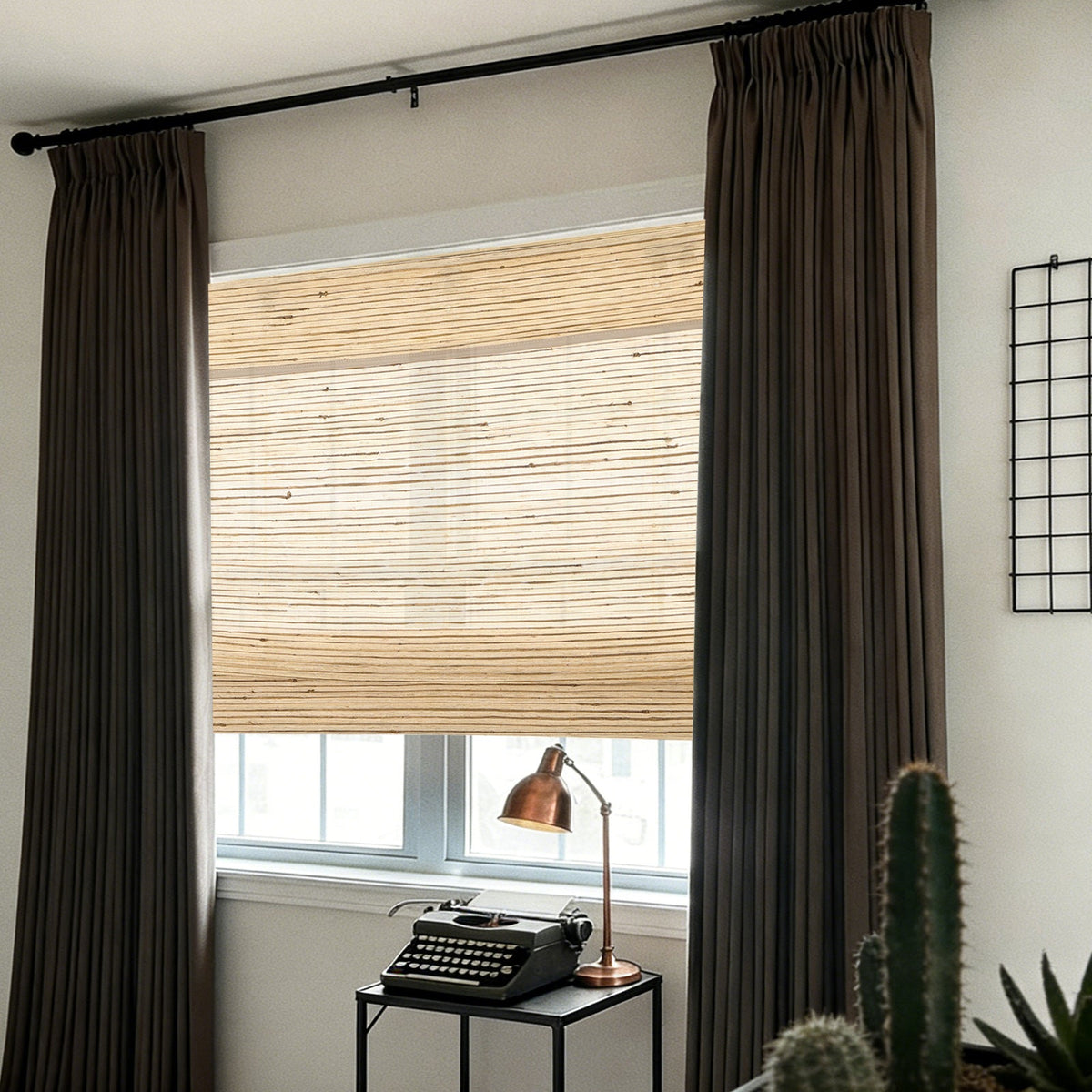 LANTIME No-Drill Natural Ramie Roman Shade cordless bamboo blinds easy install custom size