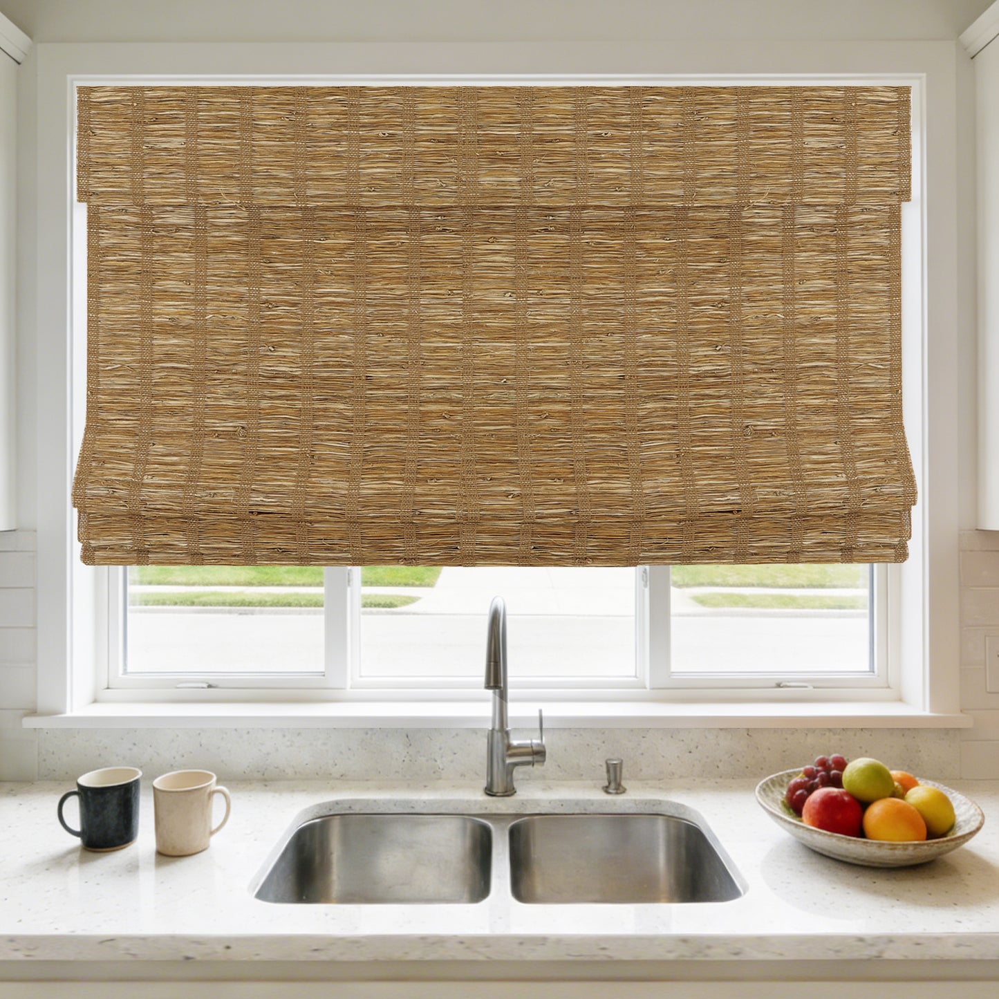LANTIME No Tools No Drill Cordless Nature Window Shades Blinds, 100% Linen Roman Shades
