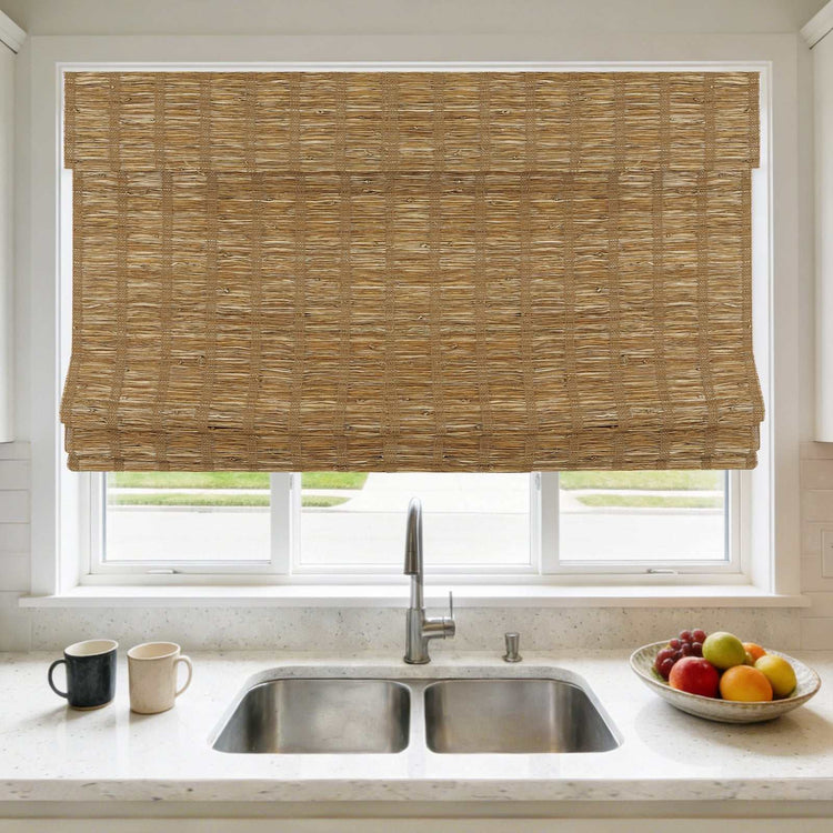 No-Drill 100% Linen Roman Shade cordless top down bottom up window blind installation close-up