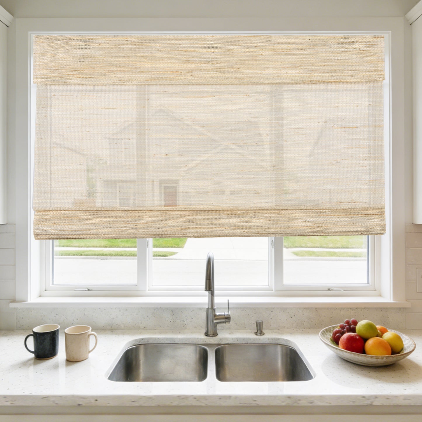 LANTIME No Tools No Drill Cordless Nature Window Shades Blinds, 100% Linen Roman Shades