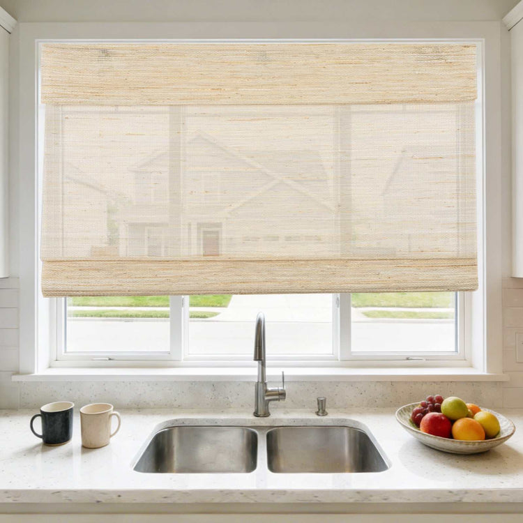 No-Drill 100% Linen Roman Shade cordless top down bottom up custom window blind installation
