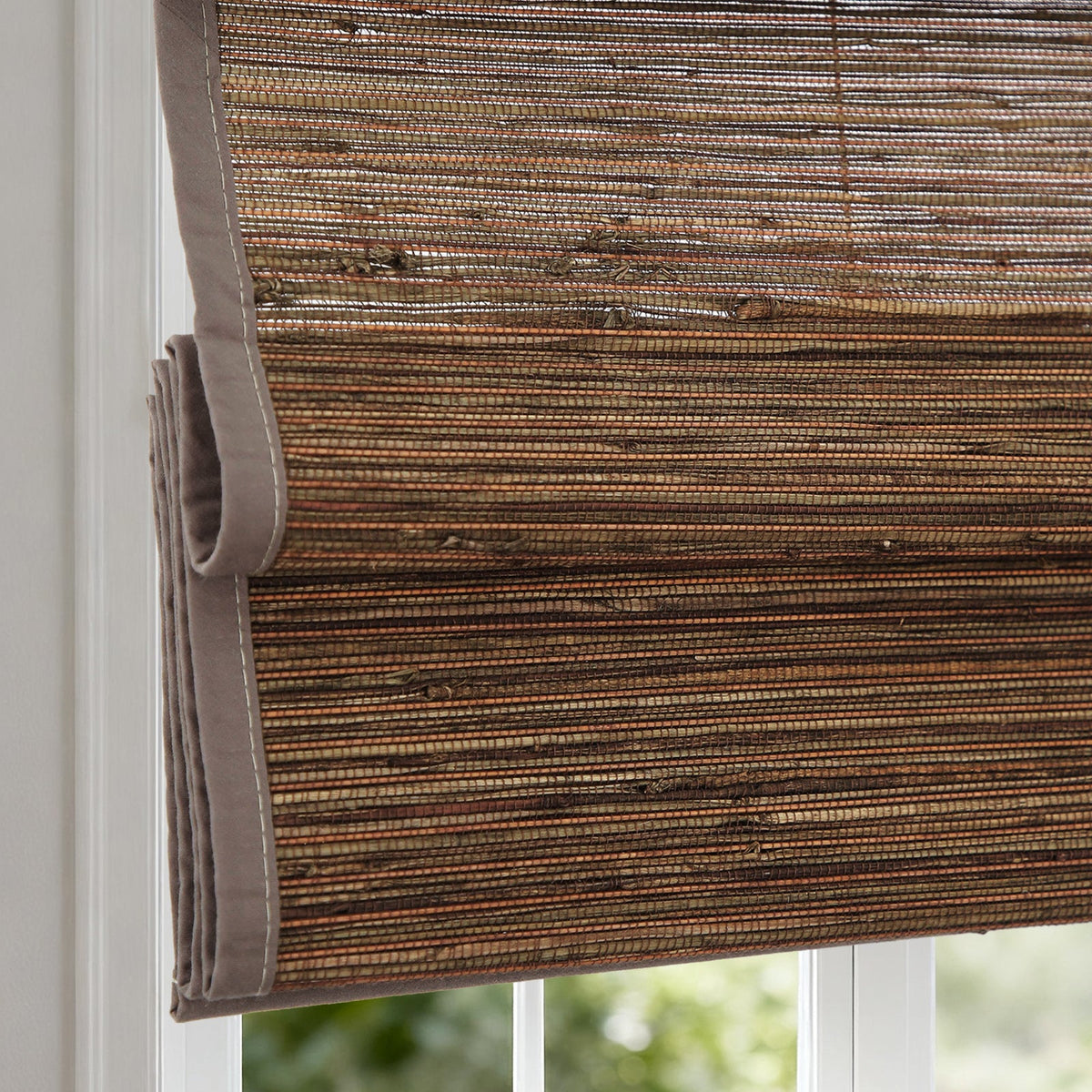 LANTIME No-Drill Natural Ramie Roman Shade cordless custom size easy install natural bamboo blinds