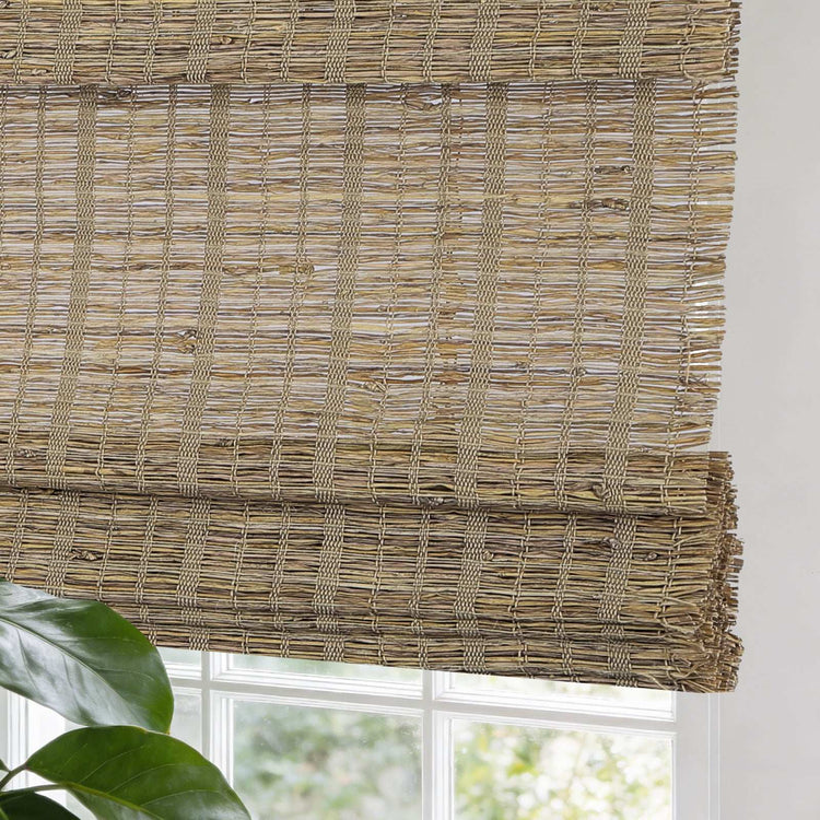 No-Drill 100% Linen Roman Shade cordless top down bottom up blinds on window
