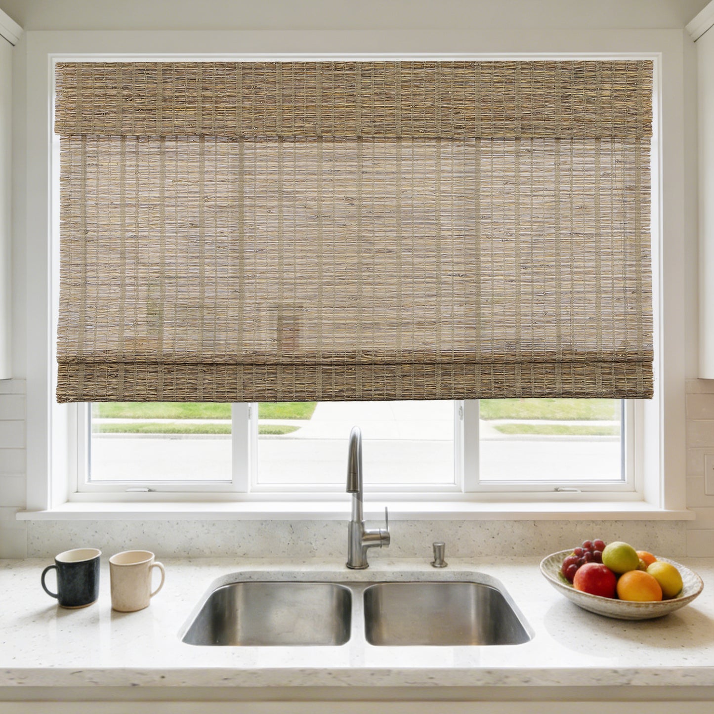 LANTIME No Tools No Drill Cordless Nature Window Shades Blinds, 100% Linen Roman Shades
