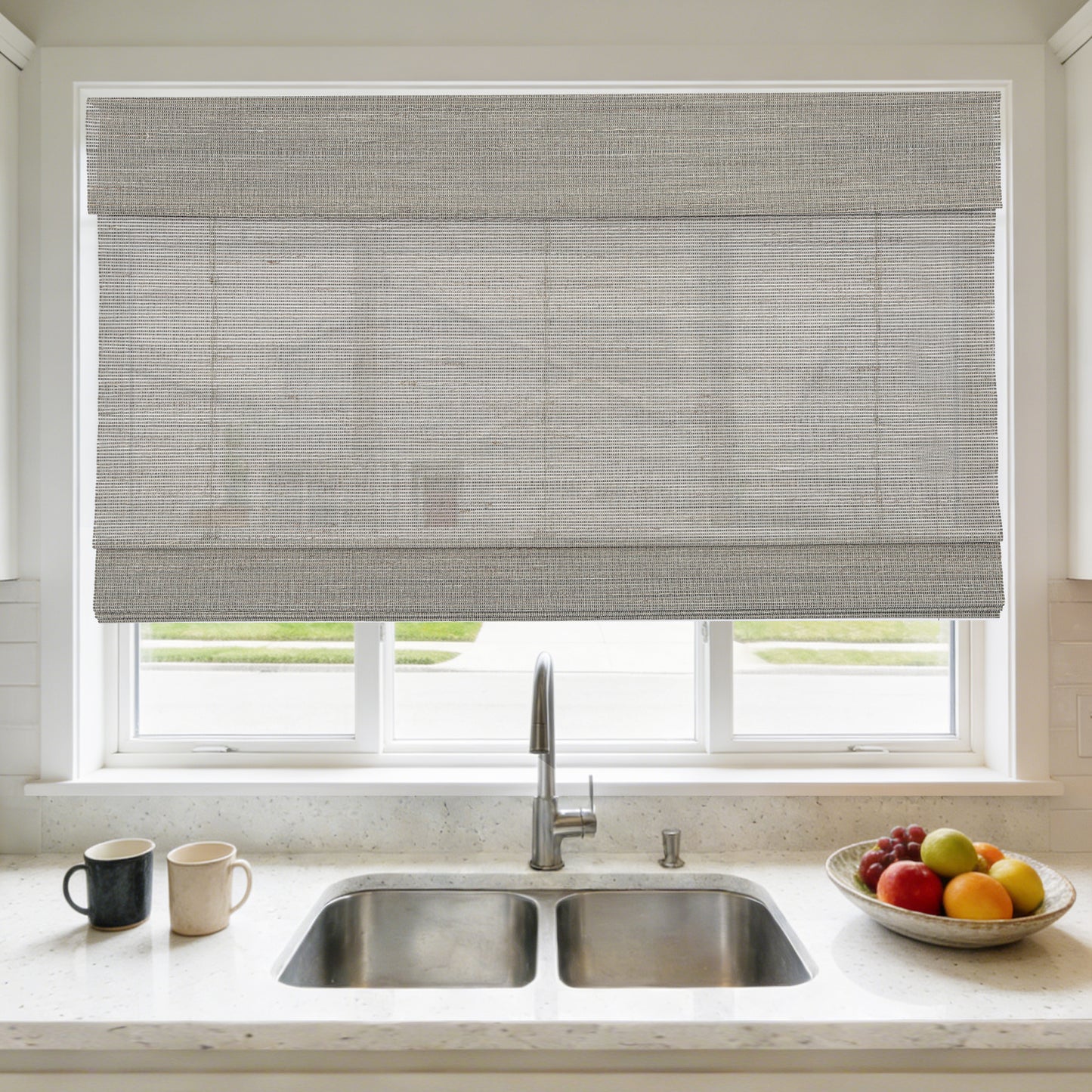 LANTIME No Tools No Drill Cordless Nature Window Shades Blinds, 100% Linen Roman Shades