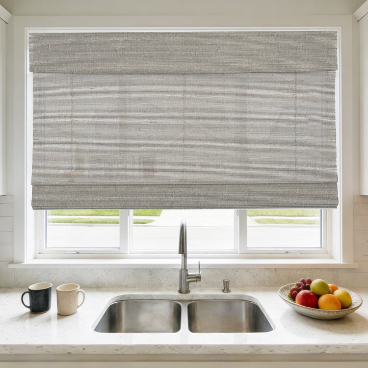 No-Drill 100% Linen Roman Shade cordless window blinds with top down bottom up design and easy installation