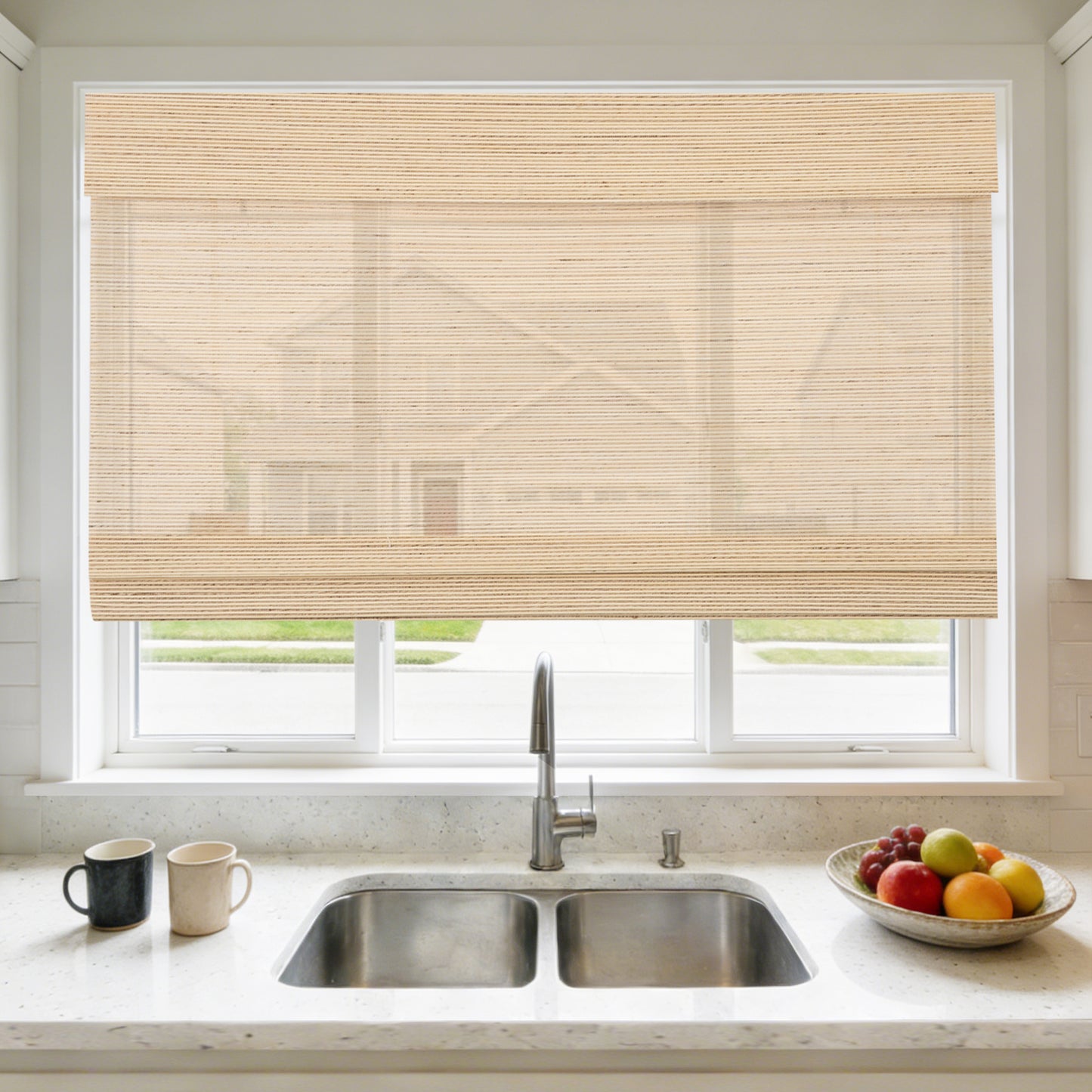 LANTIME No Tools No Drill Cordless Nature Window Shades Blinds, 100% Linen Roman Shades