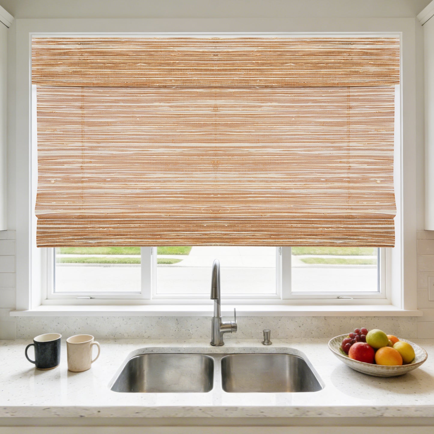 LANTIME No Tools No Drill Cordless Nature Window Shades Blinds, 100% Linen Roman Shades