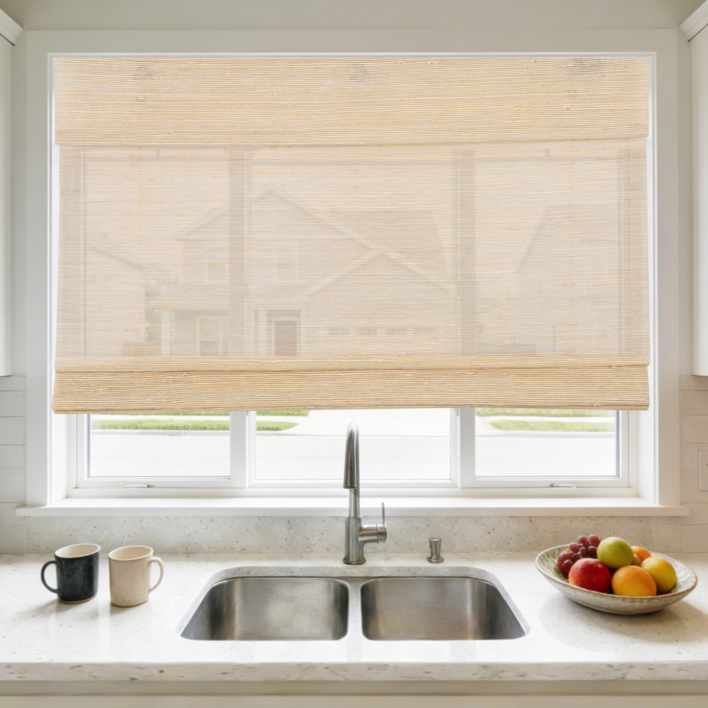 LANTIME No Tools No Drill Cordless Nature Window Shades Blinds, 100% Linen Roman Shades