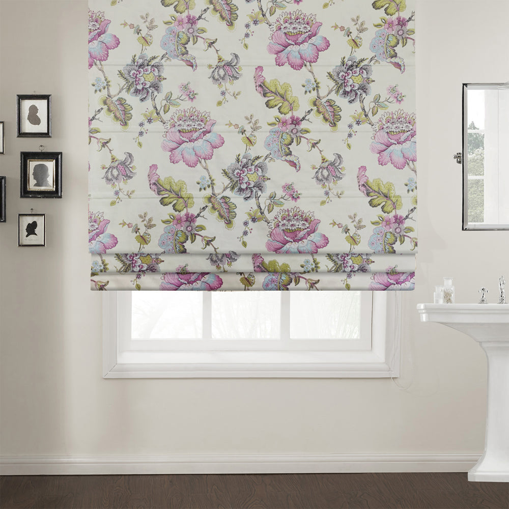 No Tools No Drill Roman Shades Blackout Window Shades, Plum Blossom Lined Custom Floral Roman Shades Blinds for Windows, Doors, French Doors, Kitchen Windows