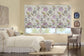 No-Drill Blackout Roman Shade in Plum Blossom Floral pattern, custom size, easy install, cordless option, washable lining