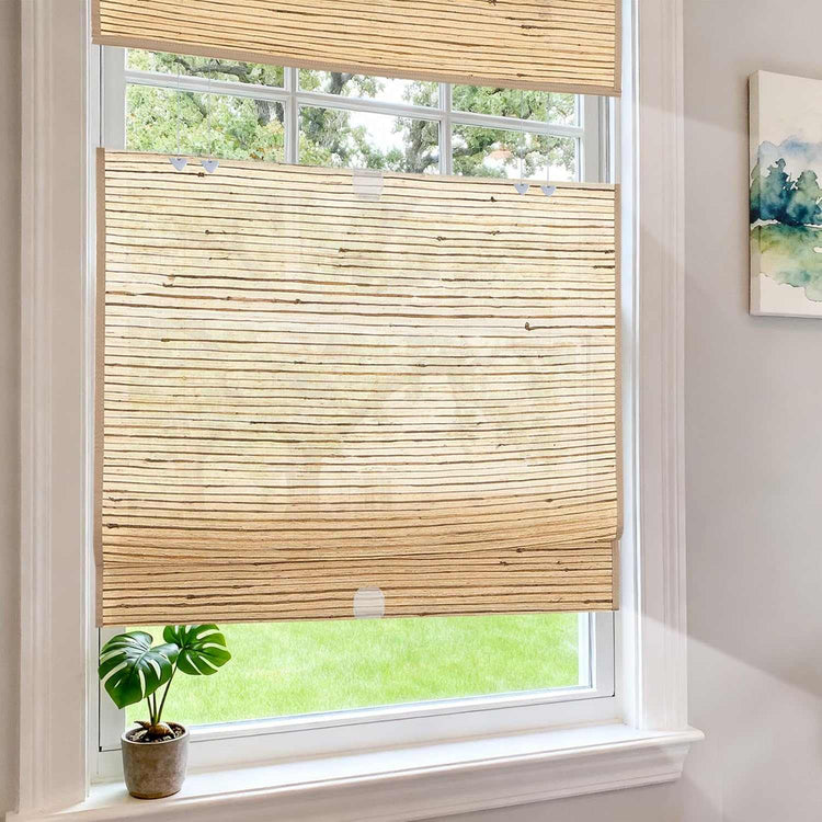 LANTIME No-Drill Natural Ramie Bamboo Roman Shade cordless top down bottom up window covering with woven texture