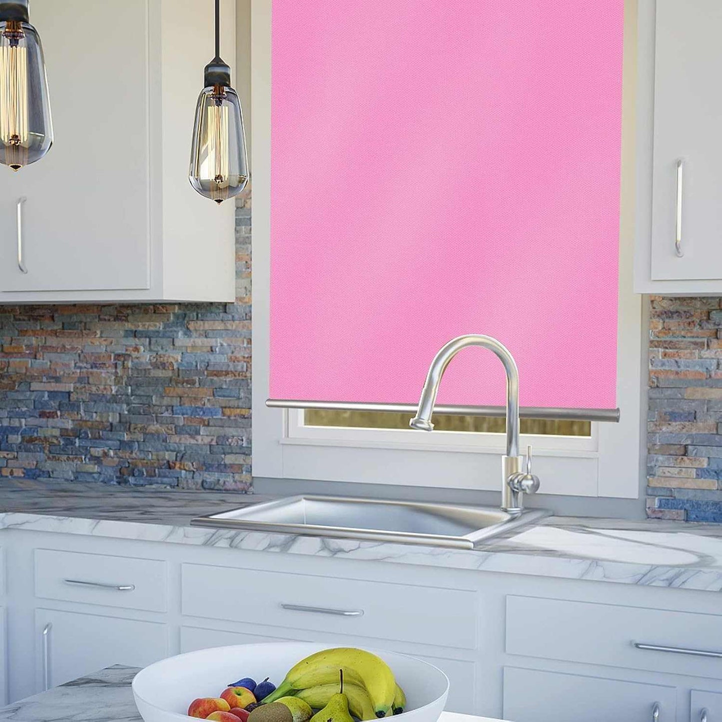 LANTIME Kitchen Bathroom Waterproof Window Shades, Cordless 100% Blackout Waterproof Oilproof and Mildew Resistent, Provide Privacy and Easy Care Beige Window Blinds