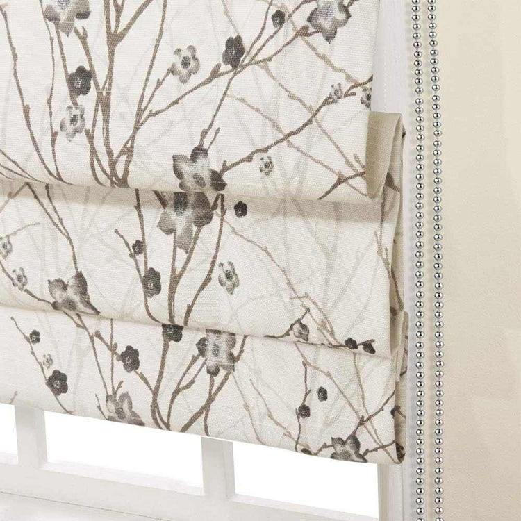 Custom LANTIME No-Drill Blackout Roman Shade in plum blossom floral pattern for easy installation and light control
