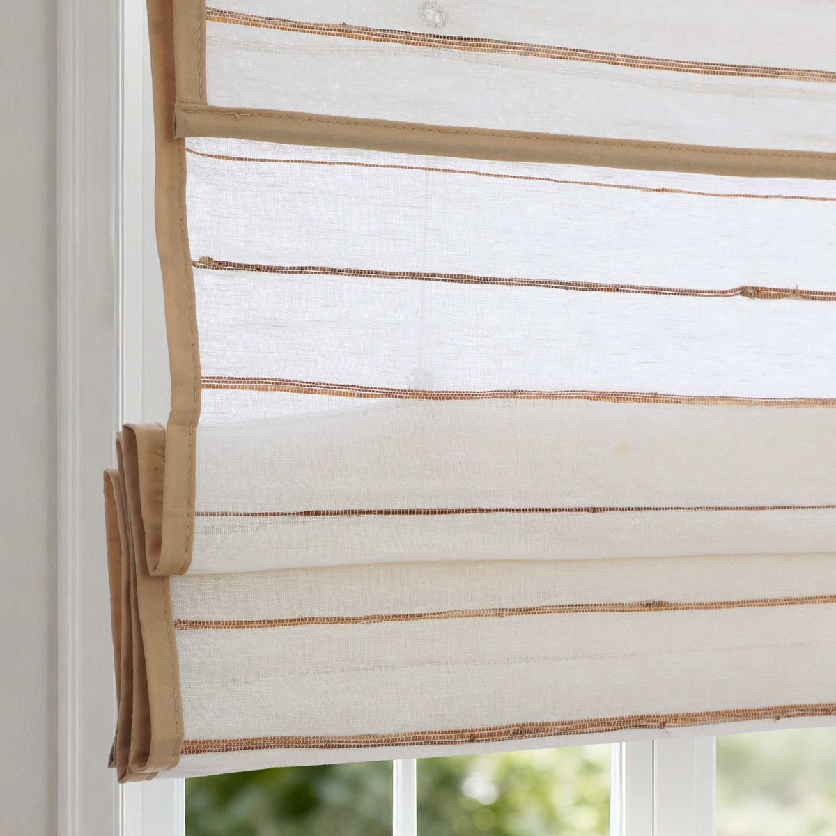 Custom-fit LANTIME No Drill No Tools Blinds natural jute bamboo cordless Roman shade on window