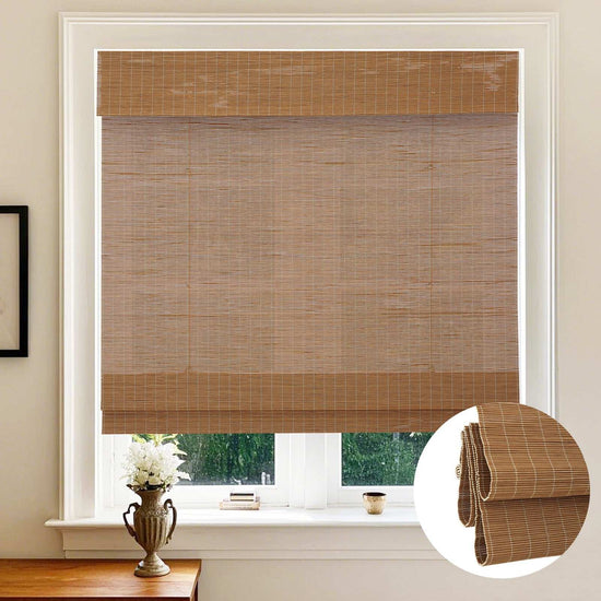 LANTIME Bamboo Woven cordless bamboo Roman shade with light filtering and matching valance for natural home decor