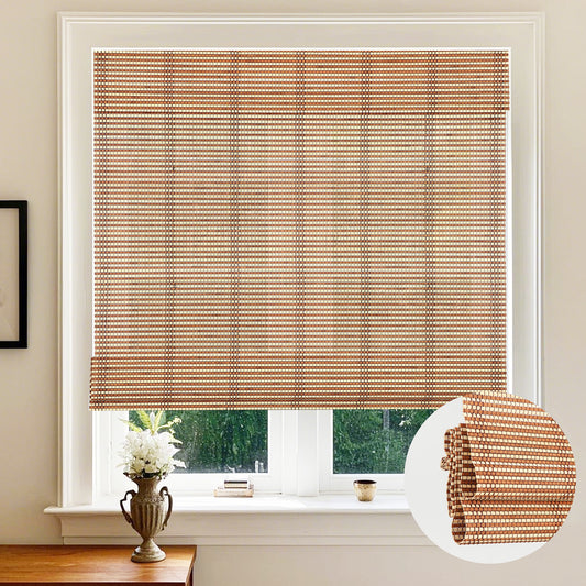 Cordless Wood Window Blinds, Bamboo Sheer Sheer Light Filtering Woven Roman Shades