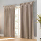 Pair of LANTIME faux linen blackout curtains with pencil pinch pleats in black, 100% light-blocking and thermal insulated
