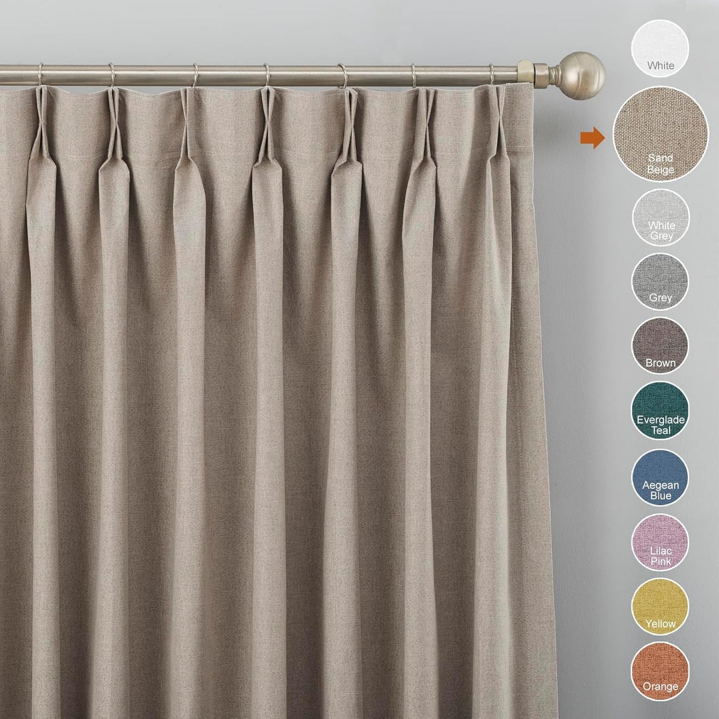LANTIME Blackout Pinch Pleat Drapes, Pencil Pleated Faux Linen Textured Window Curtains, 2 Panels