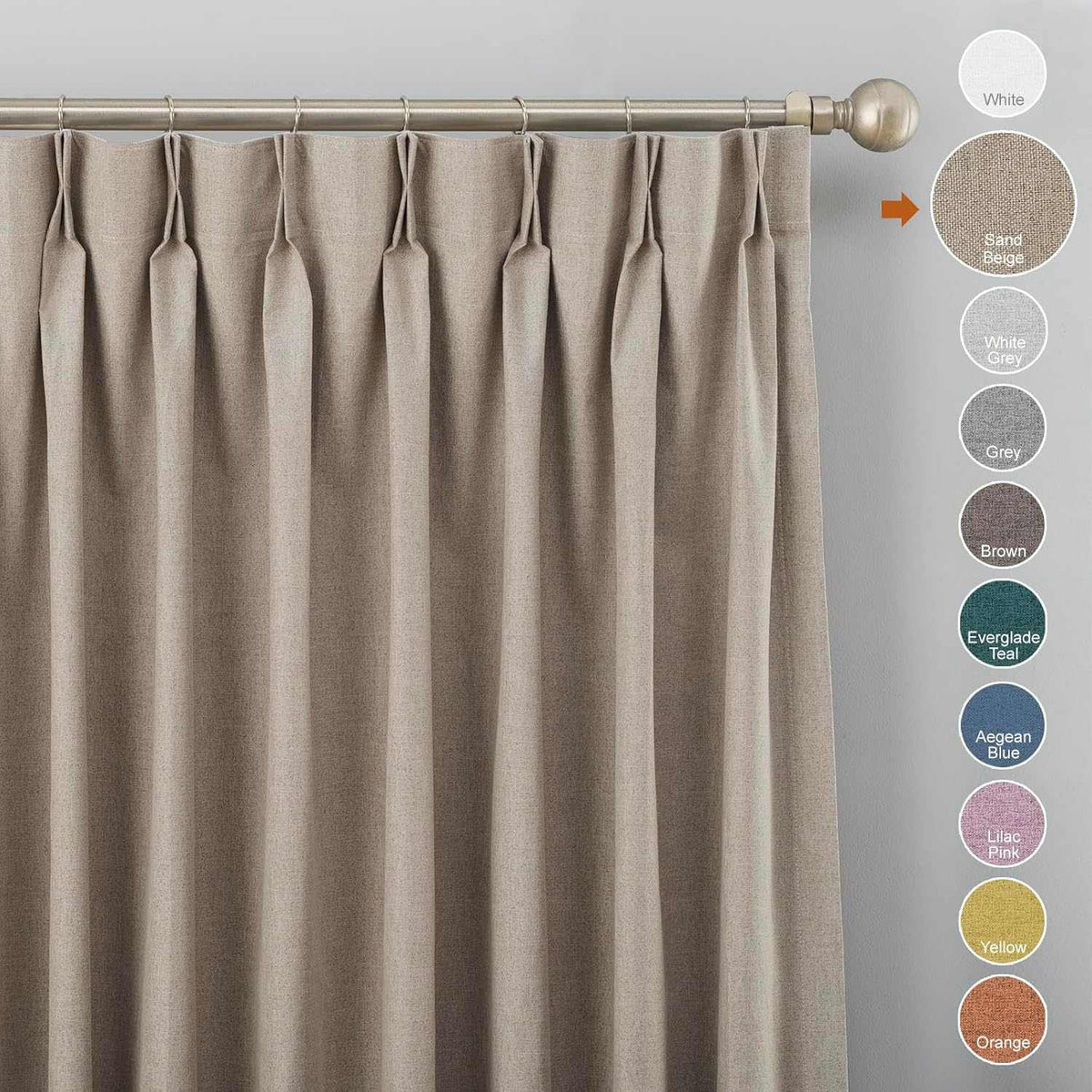 Pair of LANTIME Faux Linen Blackout Curtains in black, pencil pinch pleat style, 100% light-blocking fabric