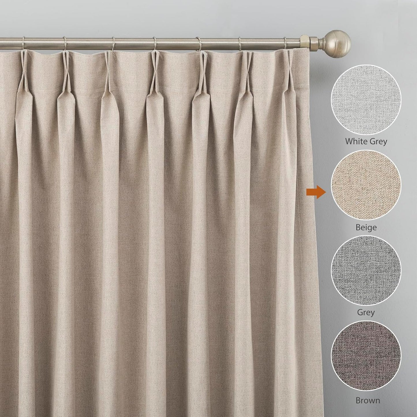 LANTIME Blackout Pinch Pleat Drapes, Pencil Pleated Faux Linen Textured Window Curtains, 2 Panels