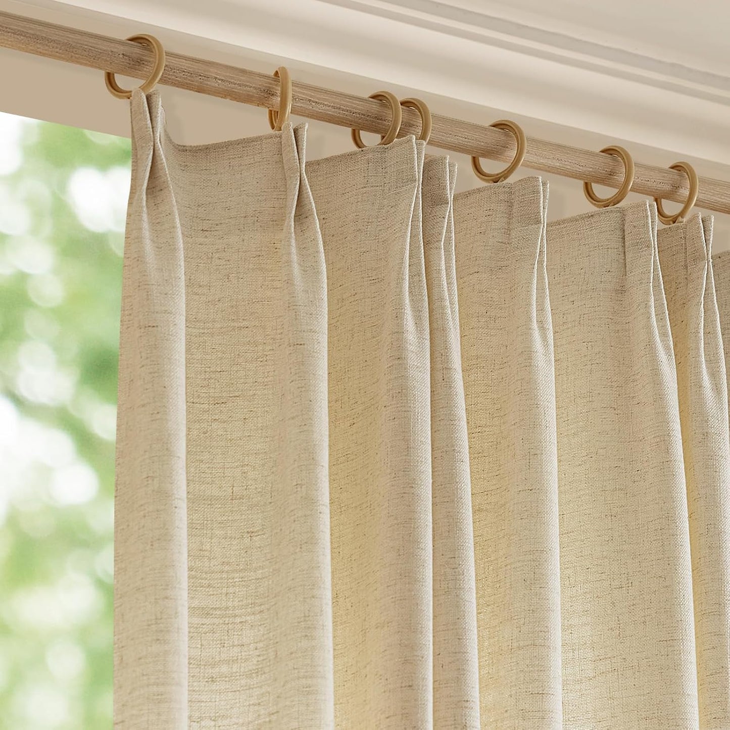 LANTIME Privacy Panels for Windows, Double Pleats Linen Fabric Window Curtains, 2 Panels