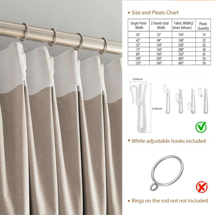 LANTIME faux linen blackout curtains with pencil pinch pleats, 2 panels, 100% light blocking, thermal insulated fabric