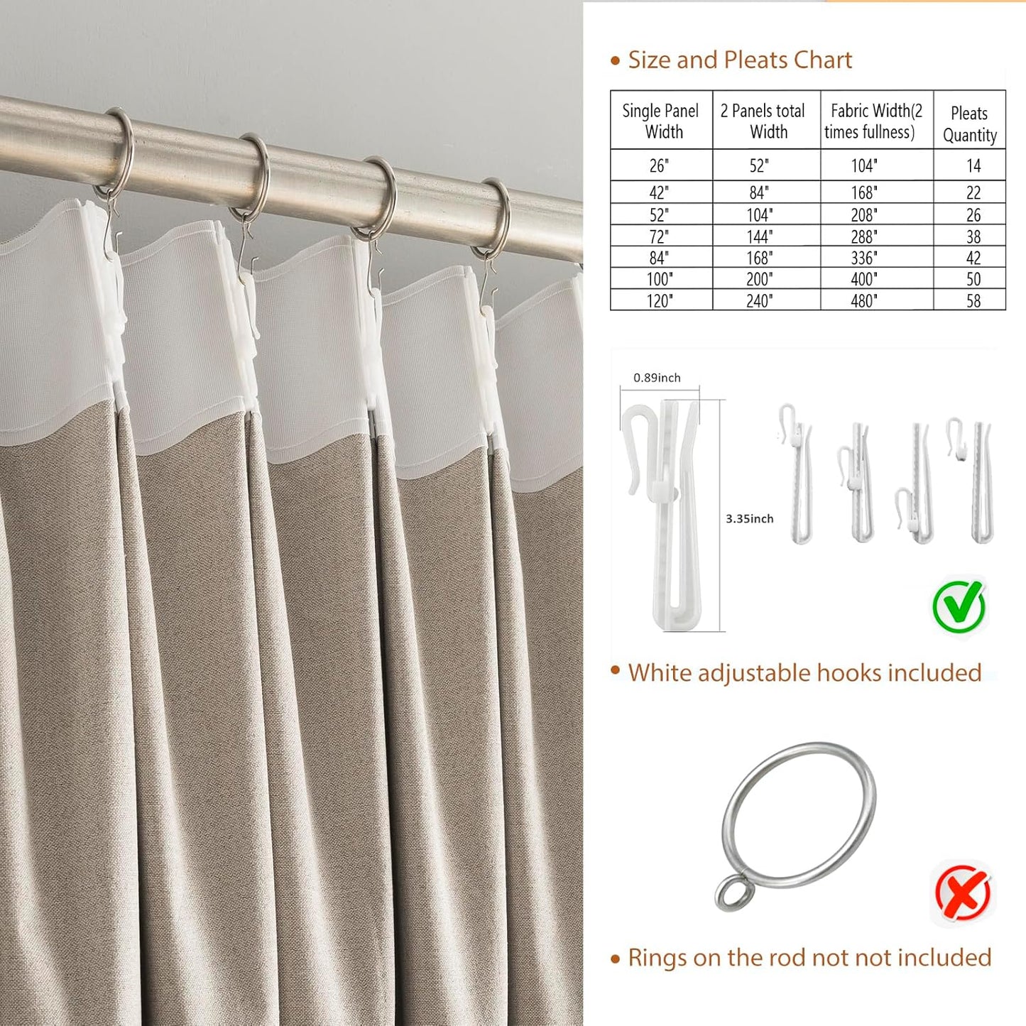 LANTIME Blackout Pinch Pleat Drapes, Pencil Pleated Faux Linen Textured Window Curtains, 2 Panels
