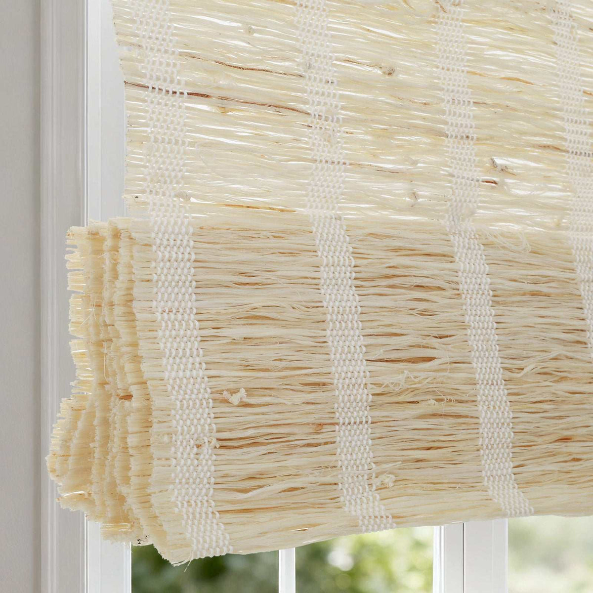 LANTIME No Drill No Tools Jute Bamboo Roman Shade cordless custom window blind