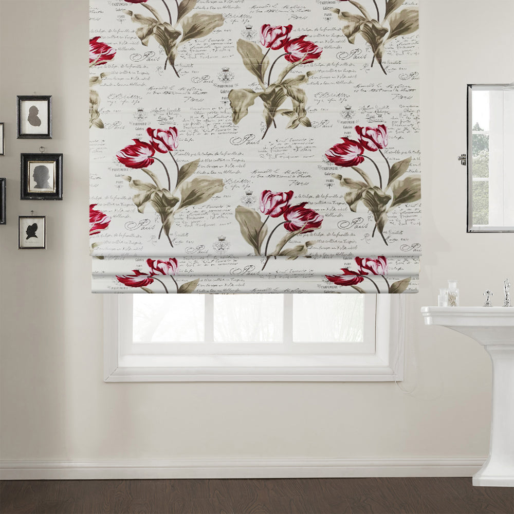 No Tools No Drill Roman Shades Blackout Window Shades, Plum Blossom Lined Custom Floral Roman Shades Blinds for Windows, Doors, French Doors, Kitchen Windows