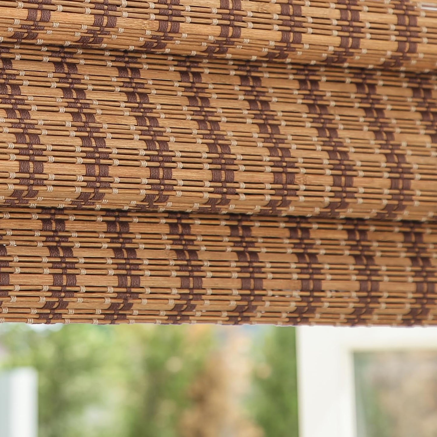 No Tools No Drill Wood Window Roman Shades, Bamboo Light Filtering Window Blinds for Indoor Home, Office, Kitchen