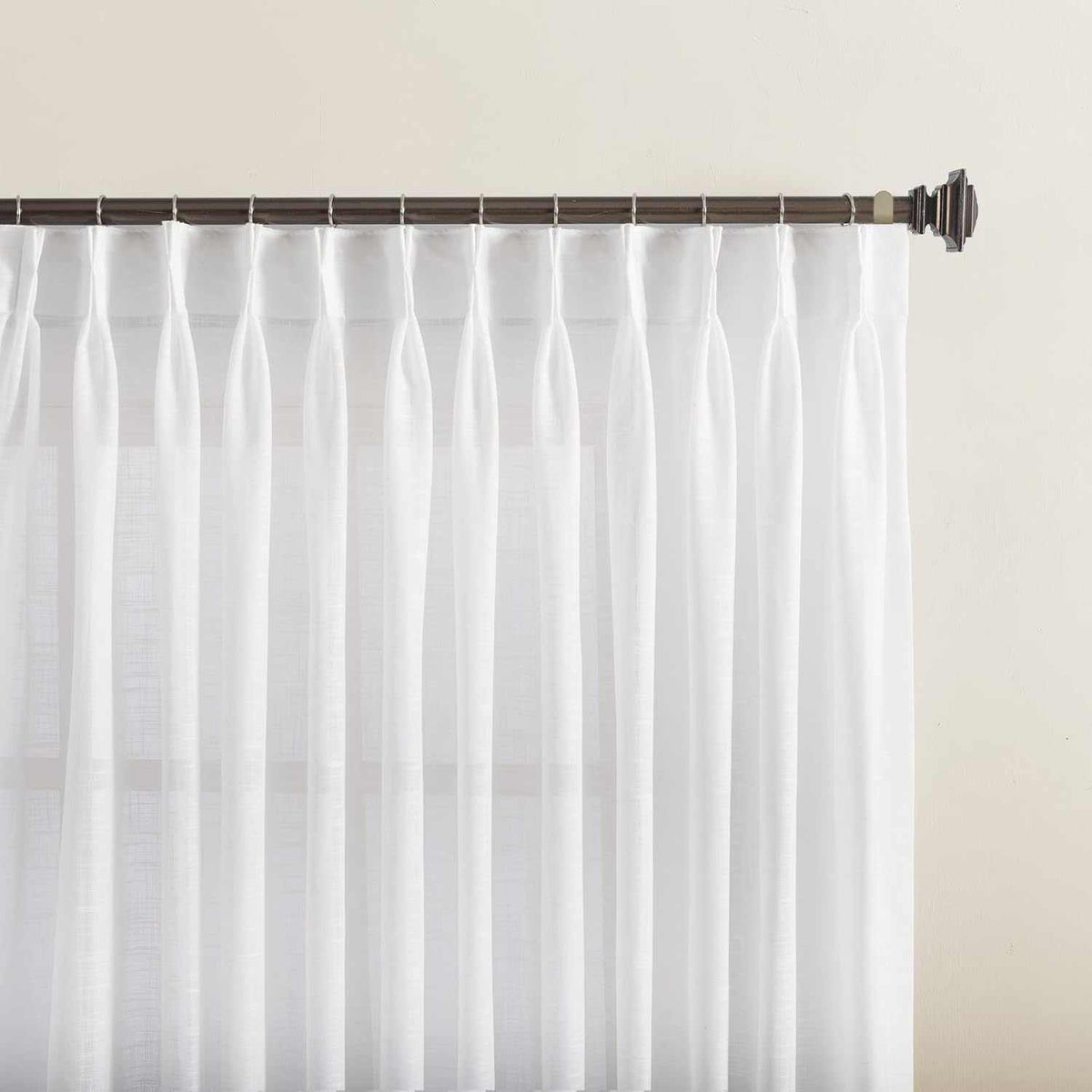 Faux linen pinch pleat semi-sheer curtains with UV protection and custom length, set of 2 panels