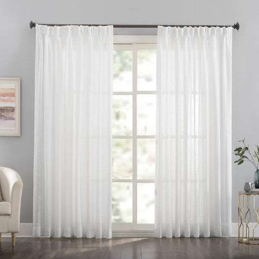 LANTIME Pinch Pleats Sheer Curtains, Semi Window Curtains Panels Drapery, Set of 2