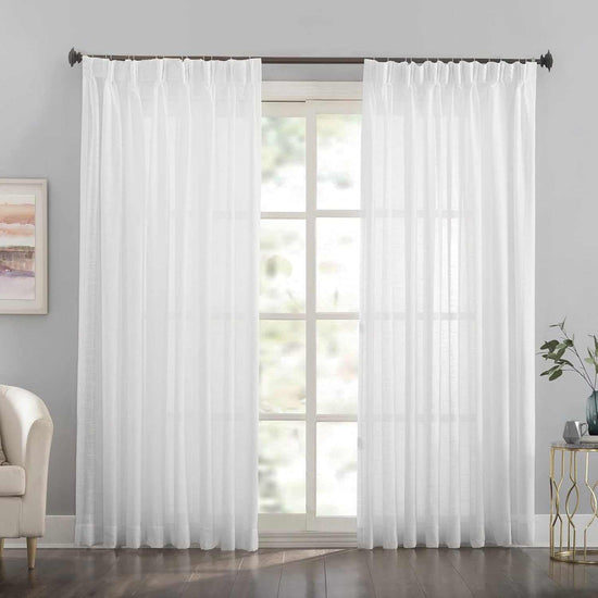 Set of 2 LANTIME faux linen pinch pleat sheer curtains with semi-sheer texture and custom length option