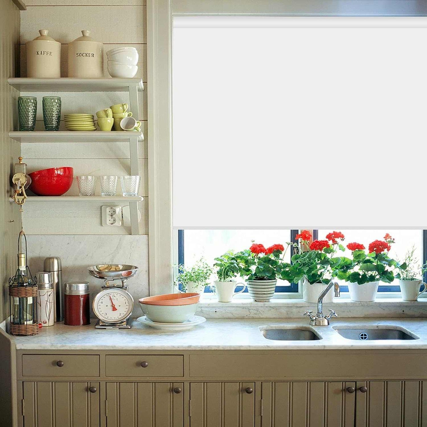 LANTIME Kitchen Bathroom Waterproof Window Shades, Cordless 100% Blackout Waterproof Oilproof and Mildew Resistent, Provide Privacy and Easy Care Beige Window Blinds