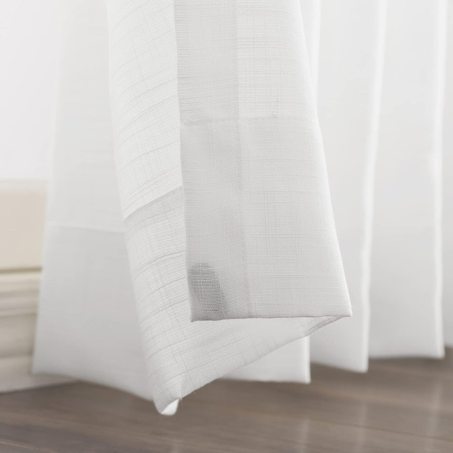 LANTIME Pinch Pleats Sheer Curtains, Semi Window Curtains Panels Drapery, Set of 2