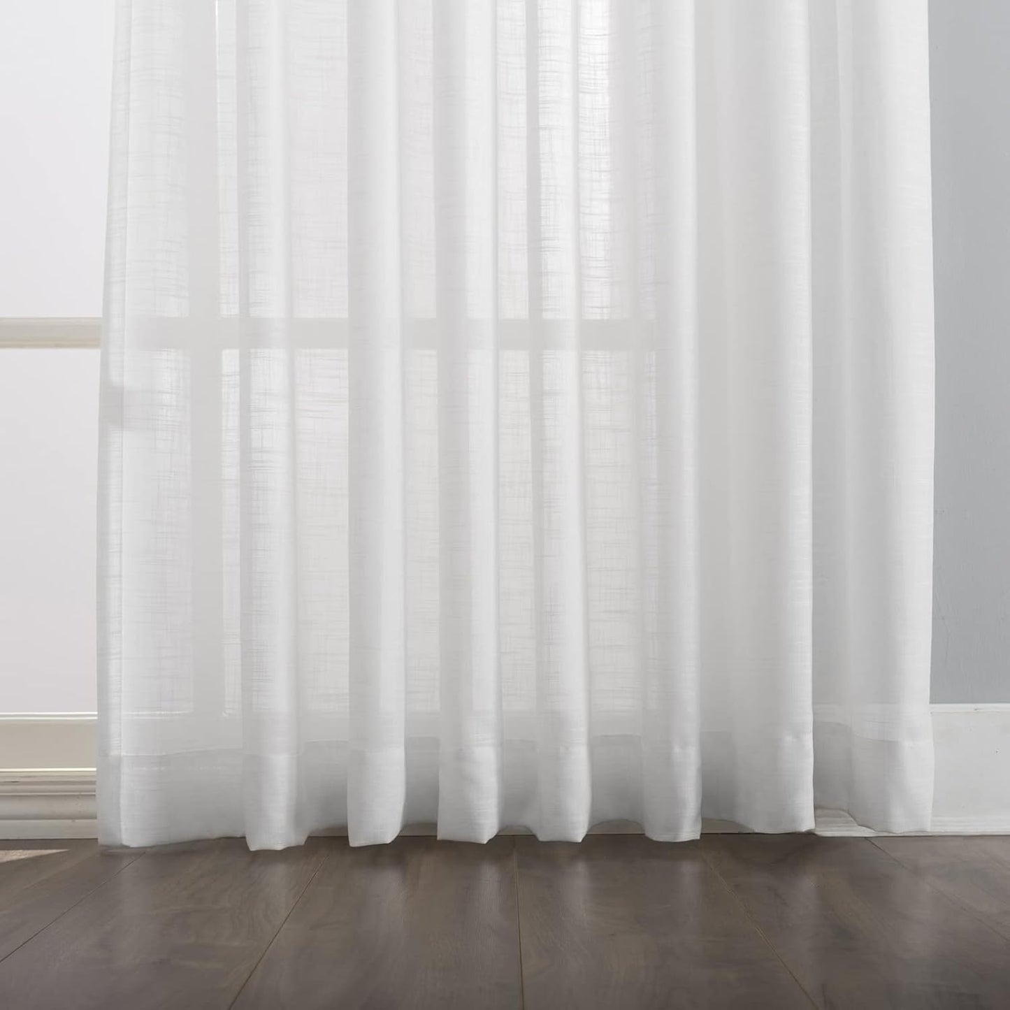 LANTIME Pinch Pleats Sheer Curtains, Semi Window Curtains Panels Drapery, Set of 2