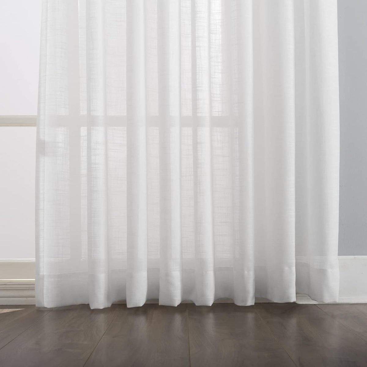 LANTIME faux linen pinch pleat sheer curtains semi-sheer set of 2 with custom length and UV protection
