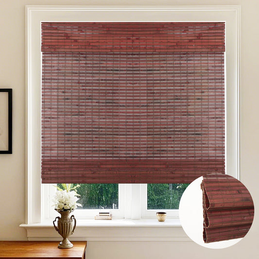 Cordless Wood Window Blinds, Bamboo Sheer Sheer Light Filtering Woven Roman Shades