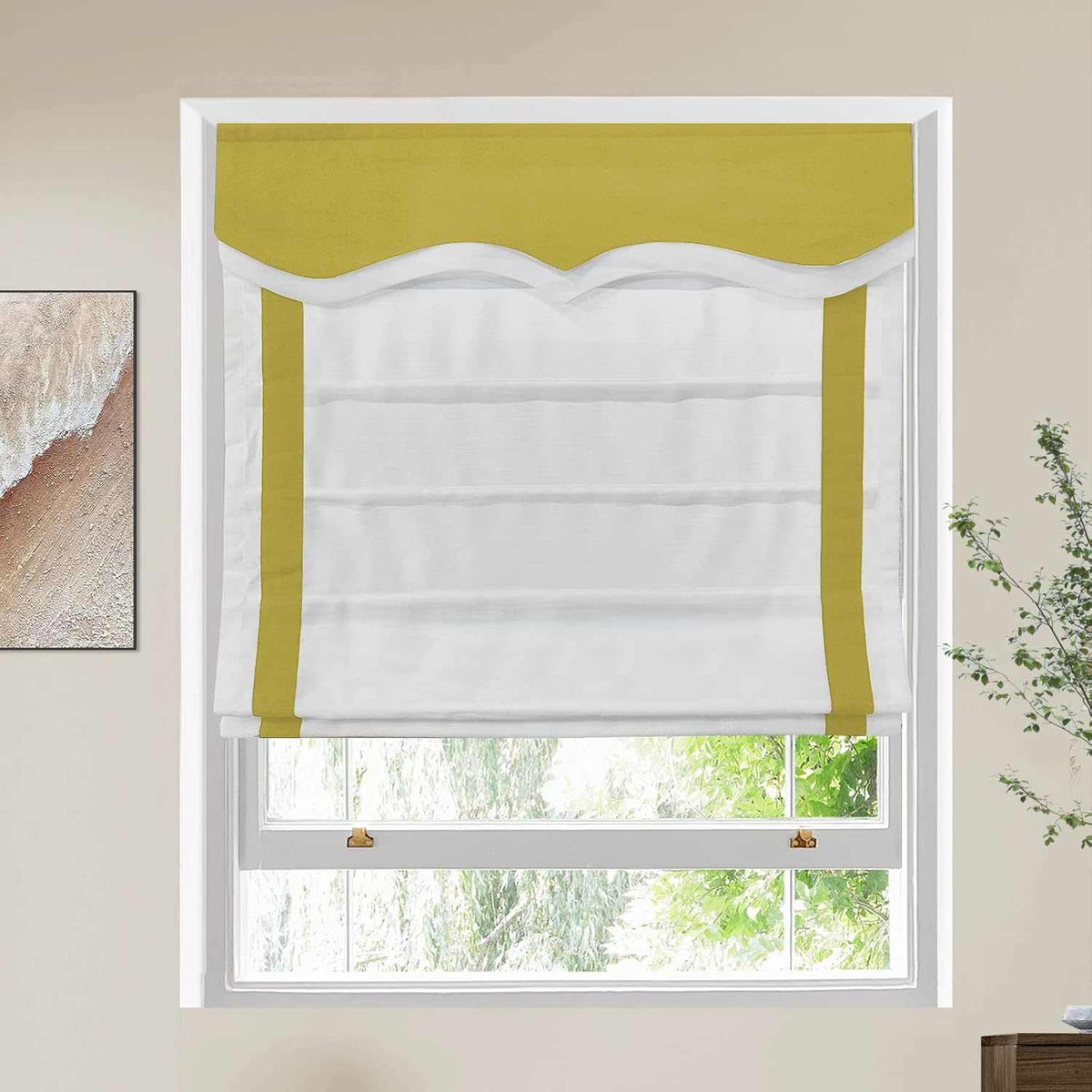 No-drill cordless blackout Roman shade custom fit on window for privacy and light control
