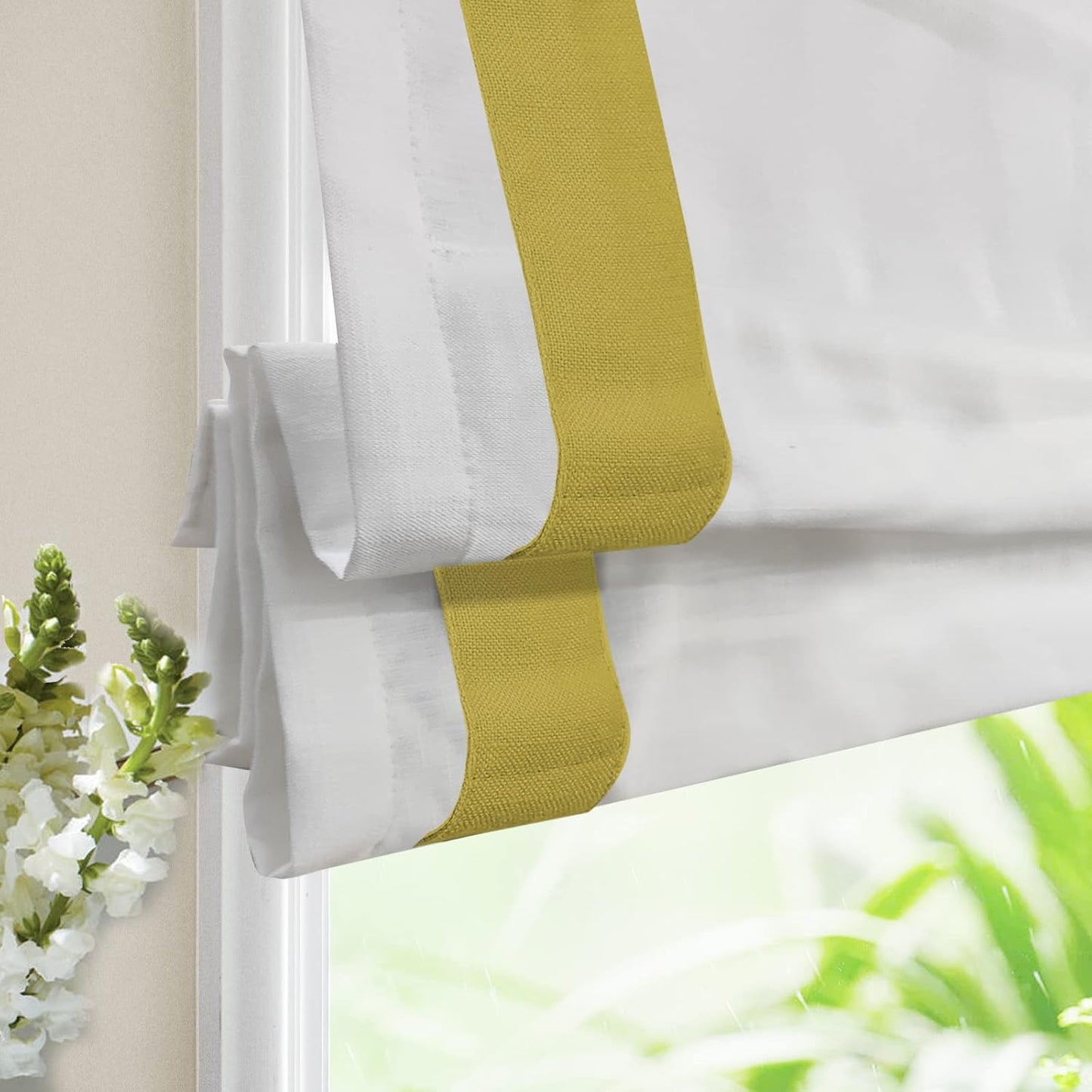 LANTIME No Tools No Drill Cordless Blackout Roman Shades Blinds, White Fabric Lined Custom Valanced Window Shades Blinds for Windows, French Doors, Kitchen Windows
