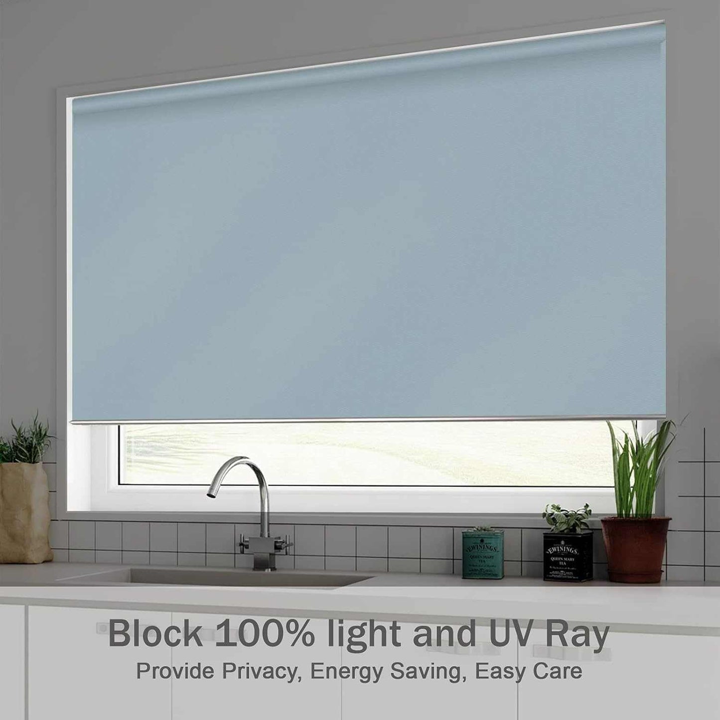LANTIME Kitchen Bathroom Waterproof Window Shades, Cordless 100% Blackout Waterproof Oilproof and Mildew Resistent, Provide Privacy and Easy Care Beige Window Blinds