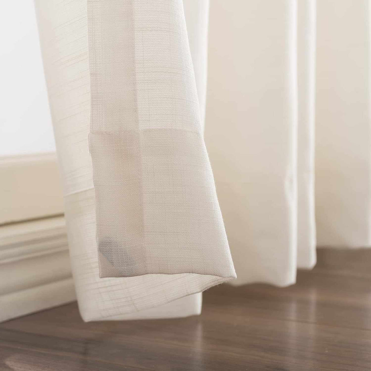 LANTIME Faux Linen Pinch Pleat Sheer Curtains semi-sheer set of 2 with custom length and UV protection