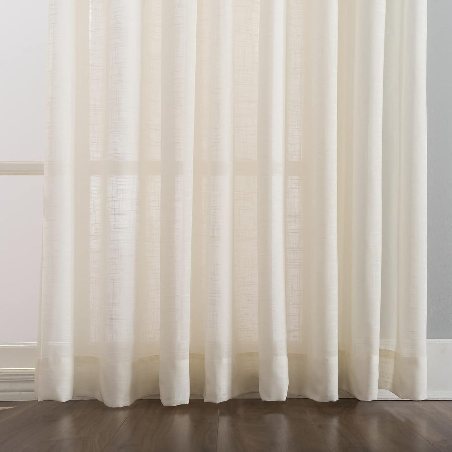 LANTIME Pinch Pleats Sheer Curtains, Semi Window Curtains Panels Drapery, Set of 2