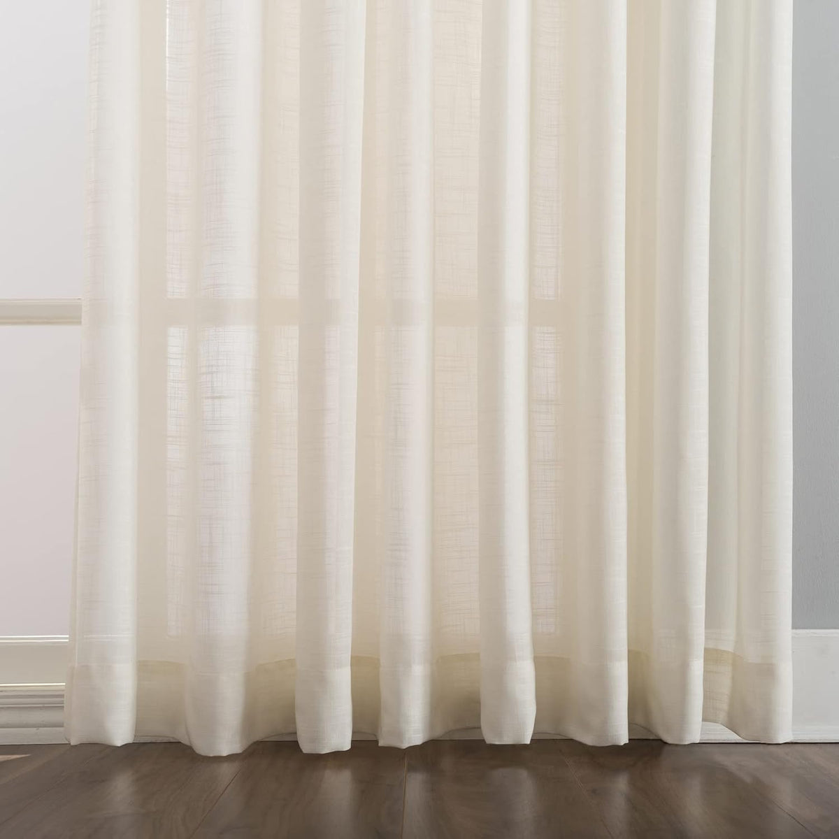 LANTIME faux linen pinch pleat sheer curtains semi-sheer set of 2 with custom length and UV protection